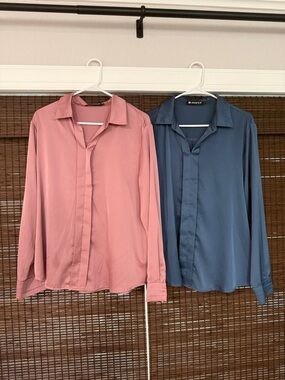 Allegra K Men’s Button-Up Shirt Duo in Dusty Rose and Slate Blue